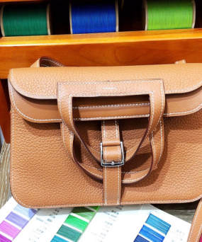 에르메스 미니 할잔백22 골드브라운 은장 끌레망스 가죽